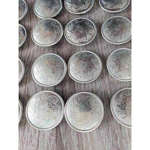Vintage Handmade Sterling Silver Conchos Rope Edge Sunflower Engraved Set Of 16 - Picture 4 of 7
